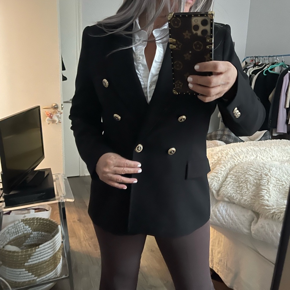 Women’s Black blazer with gold buttons .. size large